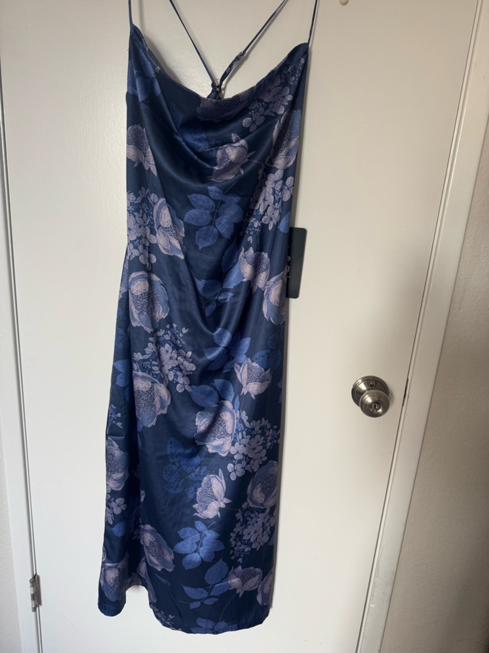 NWT Lulu's Navy Blue Floral Satin Maxi Dress